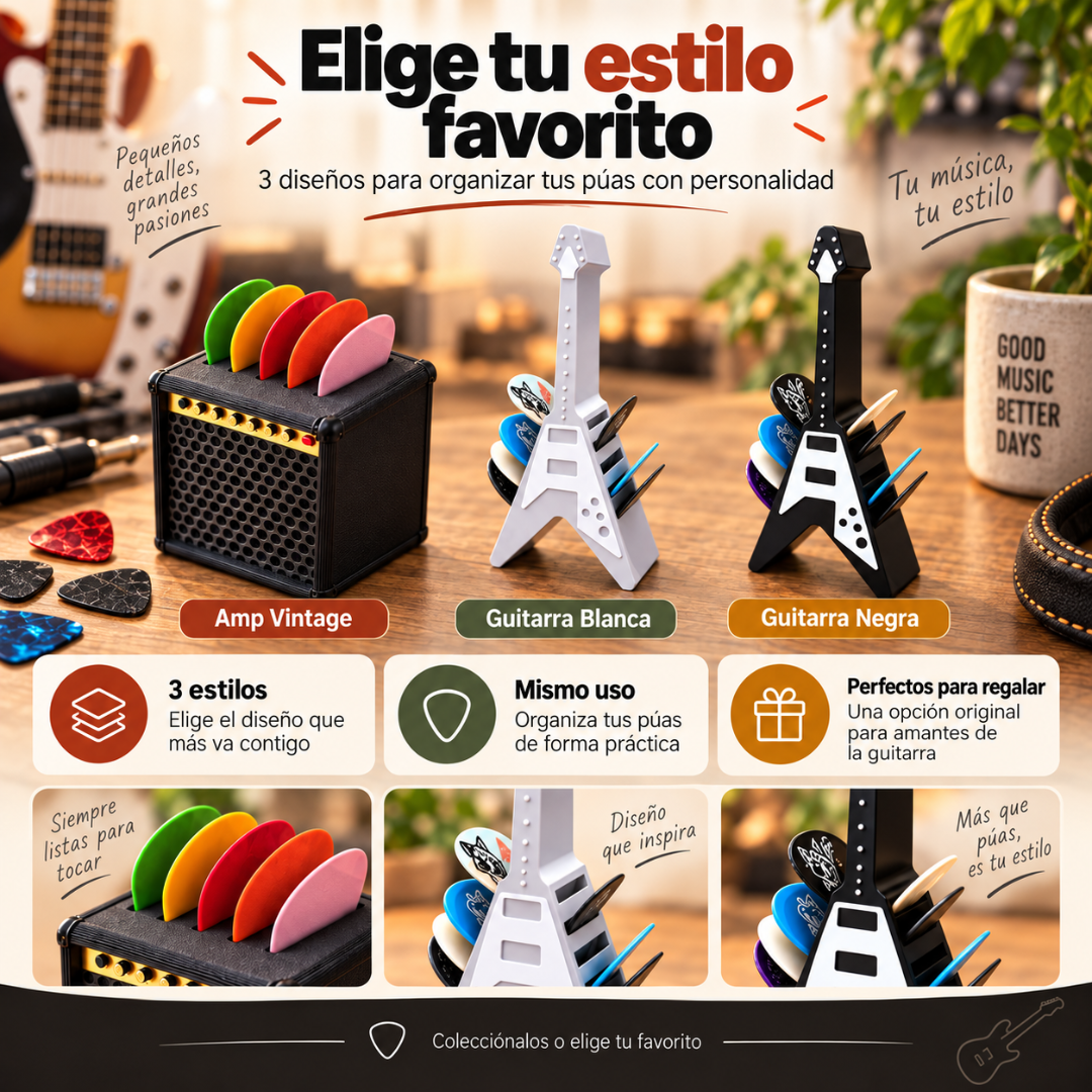 Soporte para púas de guitarra vintage portátil